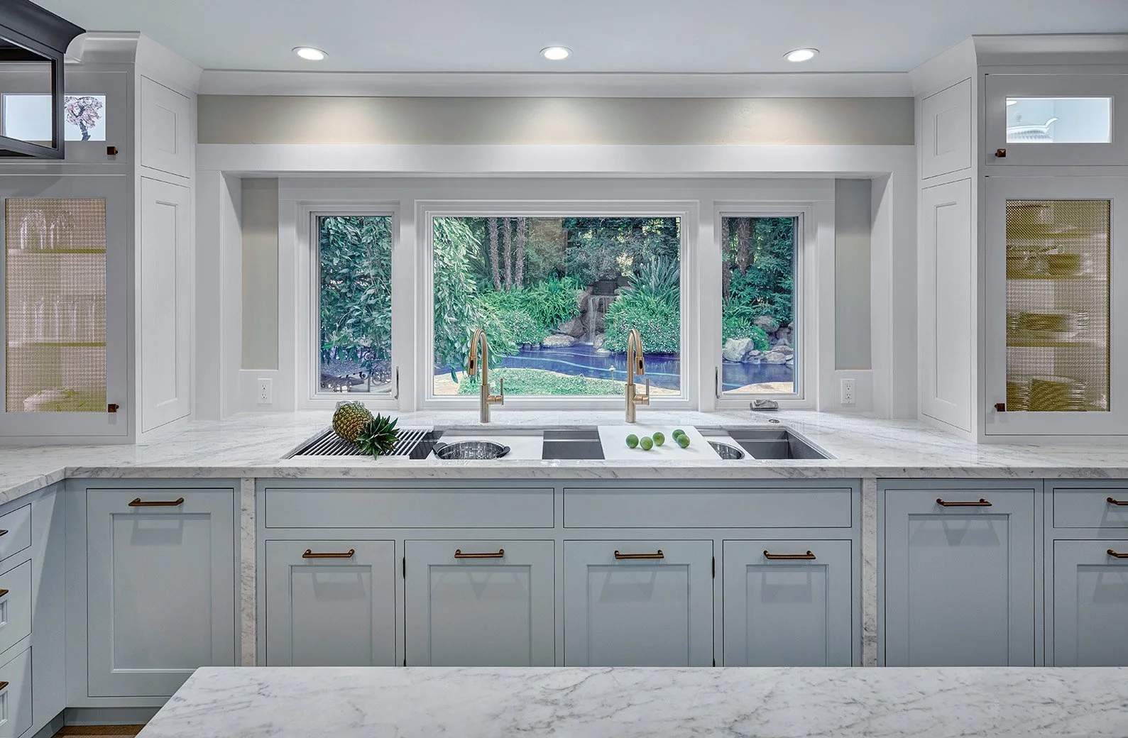 Whole home remodel, glamorous kitchen, white cabinetry, The Galley workstation