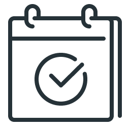 Calendar icon with a checkmark inside a circle.