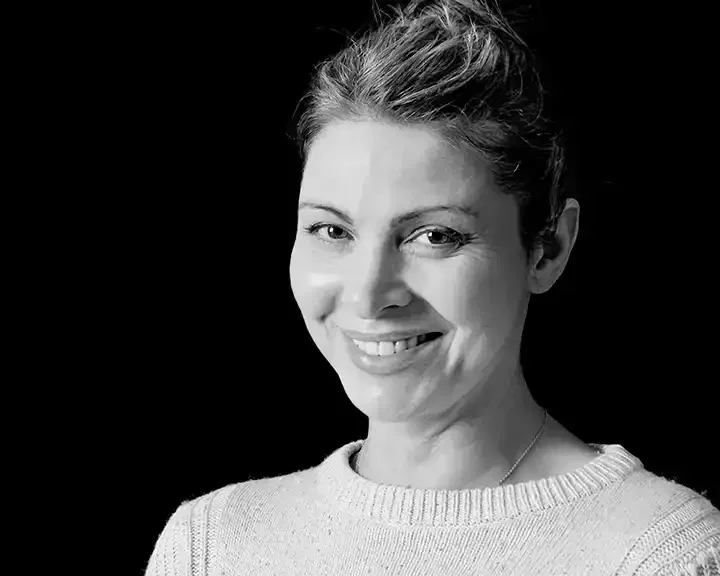 Black and White Portrait of Smiling Woman