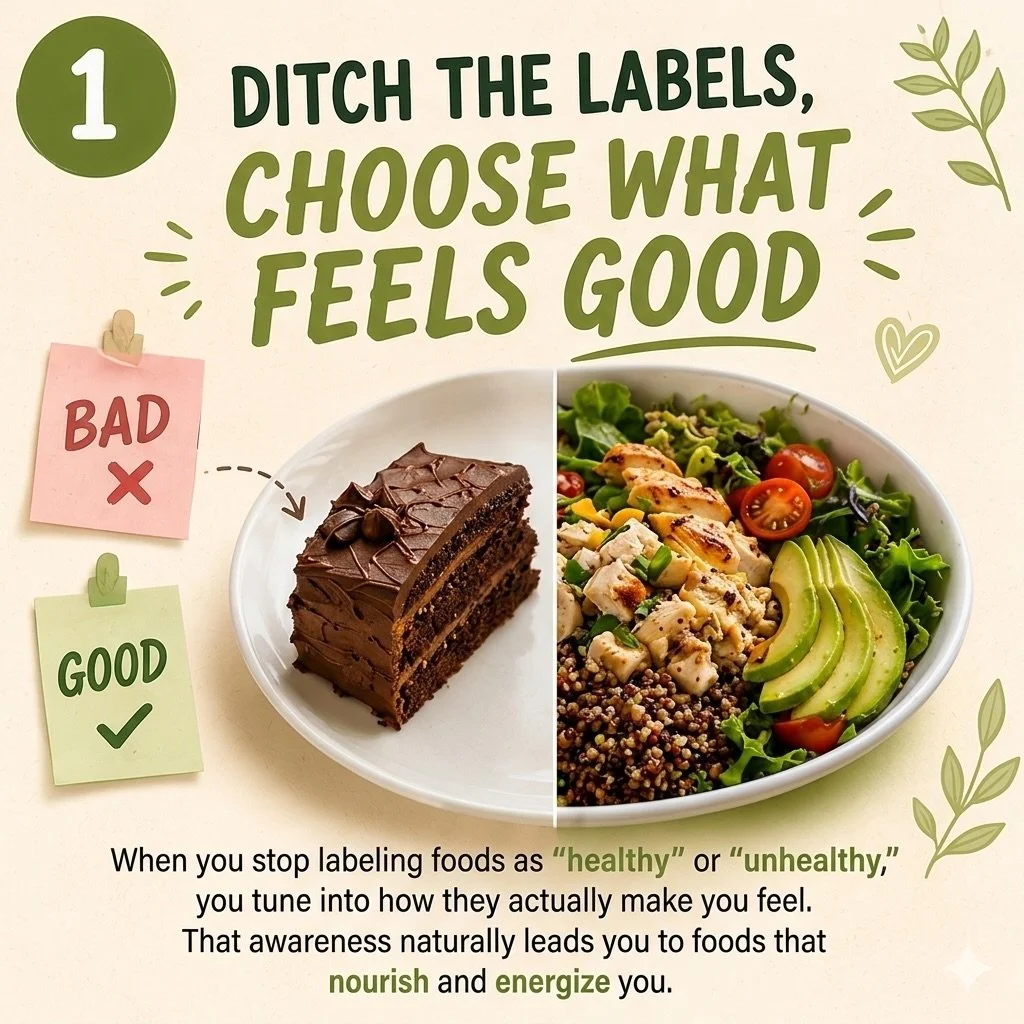 What if eating healthier had less to do with discipline and more to do with awareness?

Most people are taught that:
❌ Some foods are &ldquo;good&rdquo; and others are &ldquo;bad&rdquo;
❌ More willpower solves cravings
❌ Enjoying food too much is the
