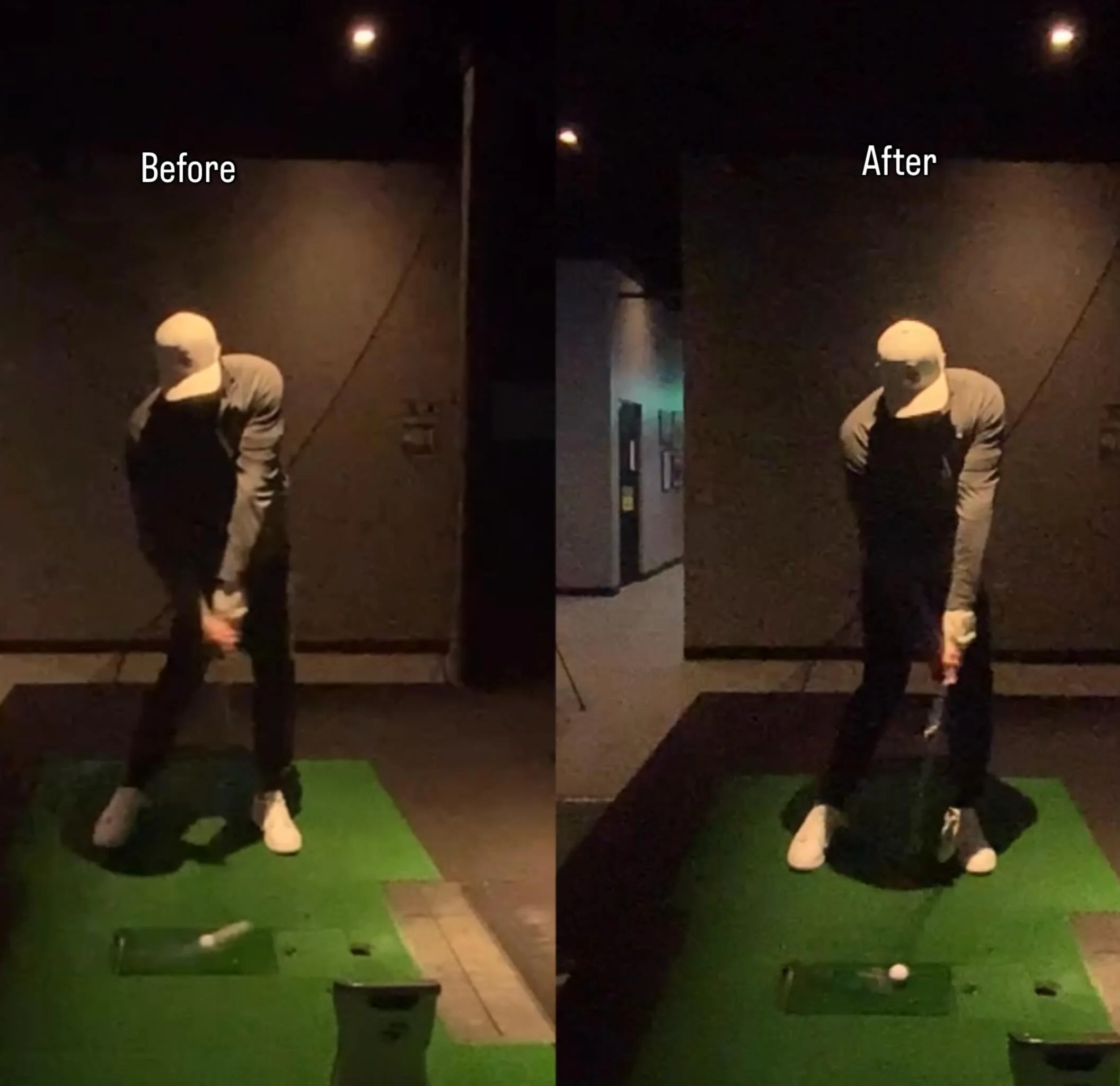 Beautiful job here by student Matt transitioning from fat/thin shots to VERY solid strikes by learning to control the radius of the golf club! Note the shaft leaning more forward at impact in the After swing, which allowed Matt to increase the effici