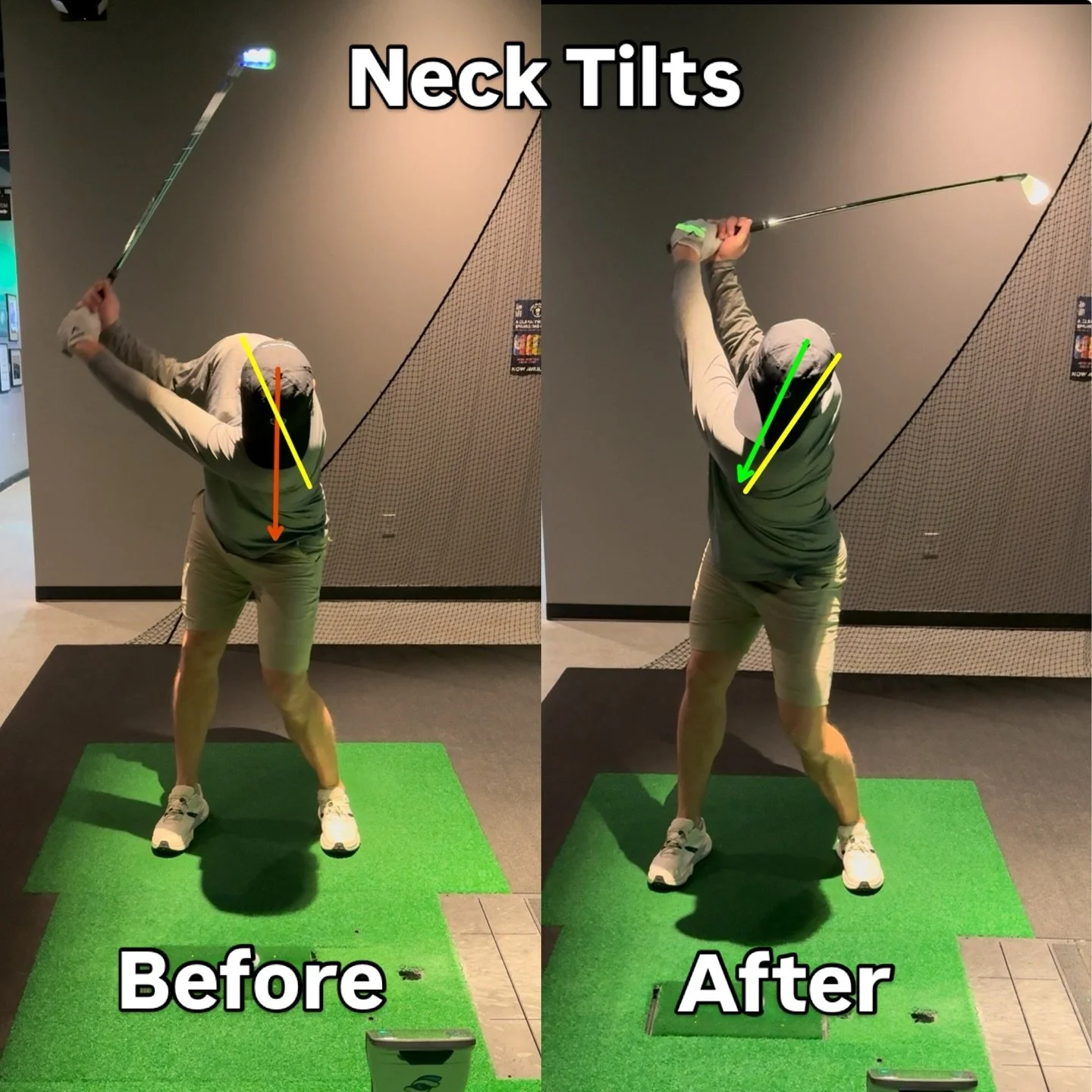 Neck tilts are a subtle and often overlooked part of the golfing that can silently kill a golf swing&rsquo;s potential power! Trying to keep the eyes perfectly level to the ground prevents the cervical spine to move as fully and help the golfer creat
