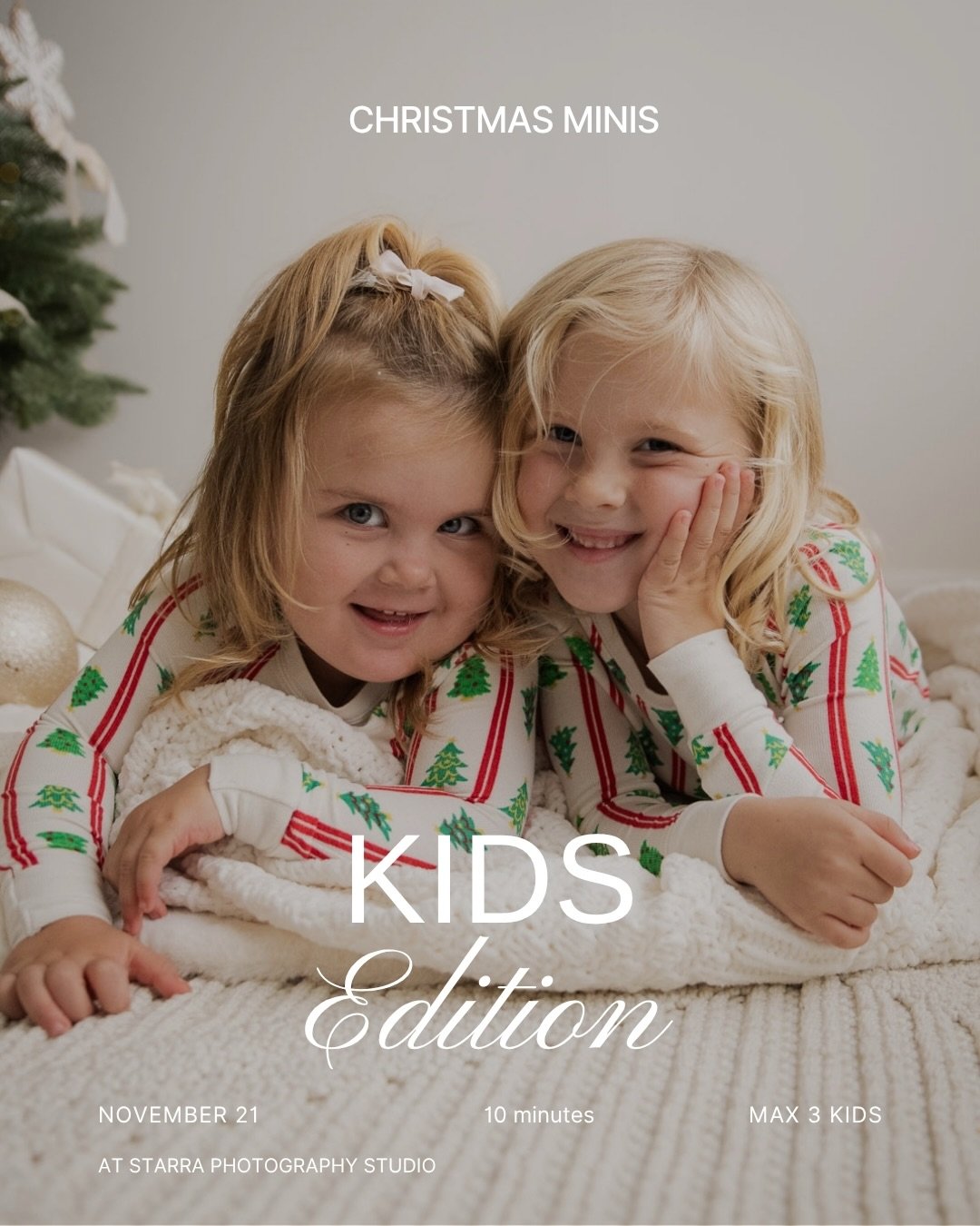 Christmas Minis are officially LIVE! ✨

Soft whites, natural textures, and that clean, minimal holiday feel.🤍

&bull; Kids Edition
At Starra Photography Studio &bull; up to 3 kids &bull; $155 &bull; Sat Nov 21

&bull; Family Edition
At White Brick S