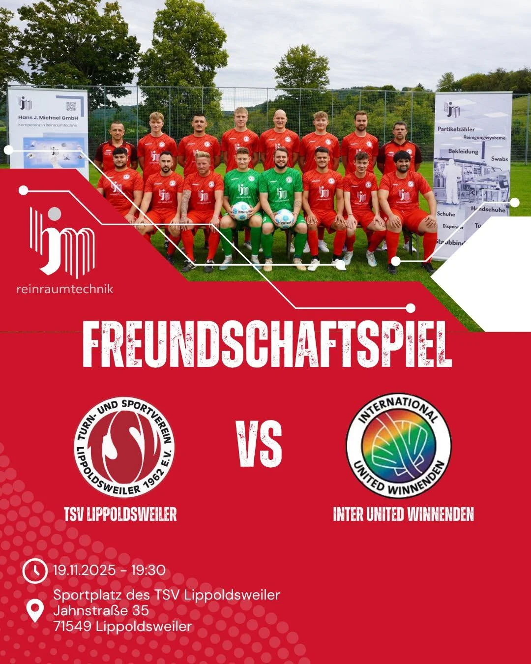 Ein ganz besonderes Freundschaftsspiel steht an! ⚽🤝
Am 19.11. begr&uuml;&szlig;en wir International United Winnenden bei uns in Lippoldsweiler &ndash; ein Team, das mit Herz, Teamgeist und Leidenschaft zeigt, was Fu&szlig;ball wirklich bedeutet. 💪?