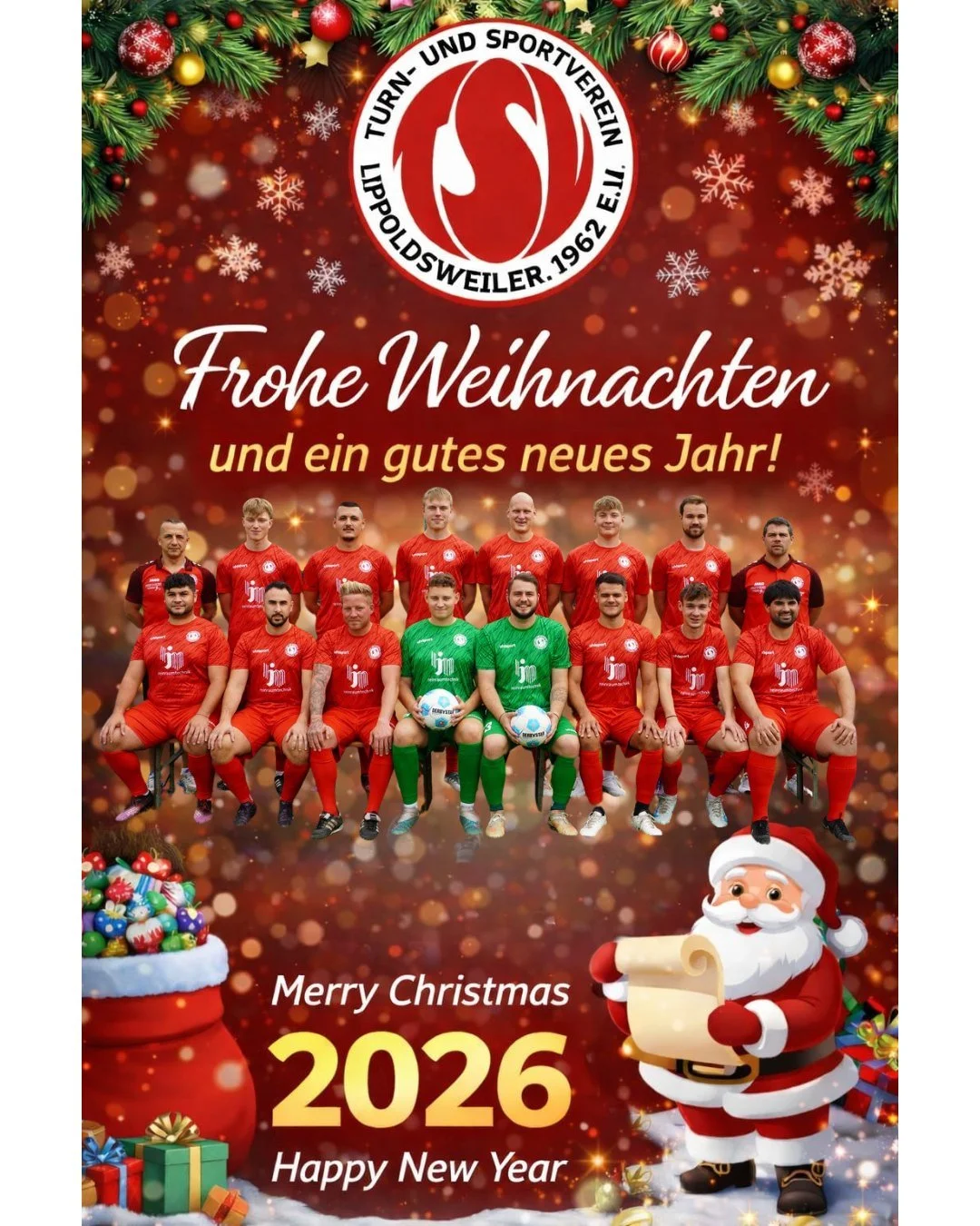 🎄⚽ Ein Jahr voller Einsatz, Leidenschaft und Zusammenhalt liegt hinter uns.
Jetzt ist Zeit f&uuml;r Familie, Freunde und neue Energie 💫Wir w&uuml;nschen allen Mitgliedern, Fans, Unterst&uuml;tzern und Freunden
frohe Weihnachten, erholsame Feiertage