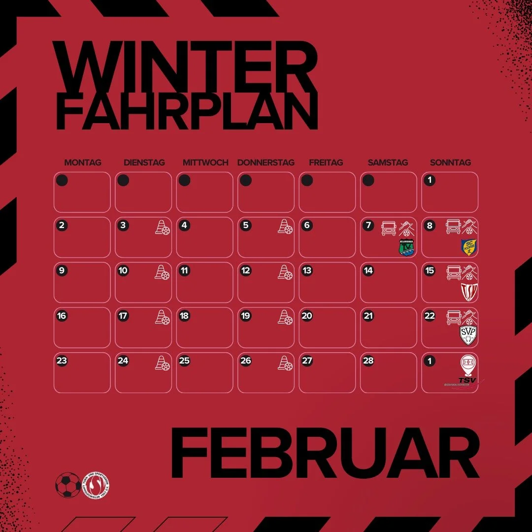 Die ersten Spiele 2025 stehen an! 🔴⚫️

Endlich rollt der Ball wieder &ndash; unsere Wintervorbereitung startet mit gleich mehreren Testspielen. Kommt vorbei und unterst&uuml;tzt uns bei den ersten Spielen dieses Jahres! 💪🔥

⚽️Vorbereitungsspiel
📍