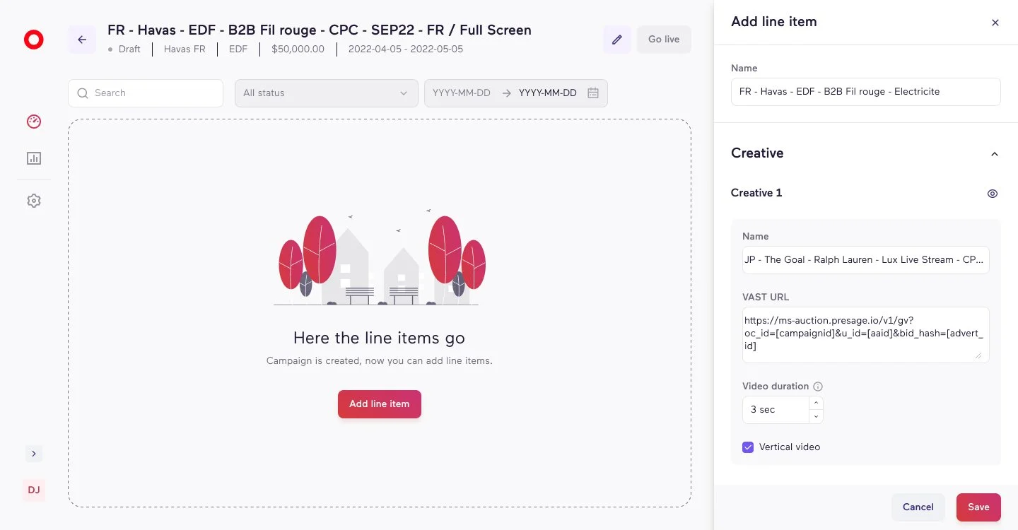 Sidepanel : Add line-item (sub-setup of a campaign) - Creative settings