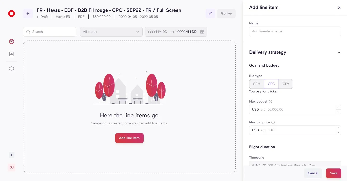 Sidepanel : Add line-item - Delivery strategy: Goal and budget
