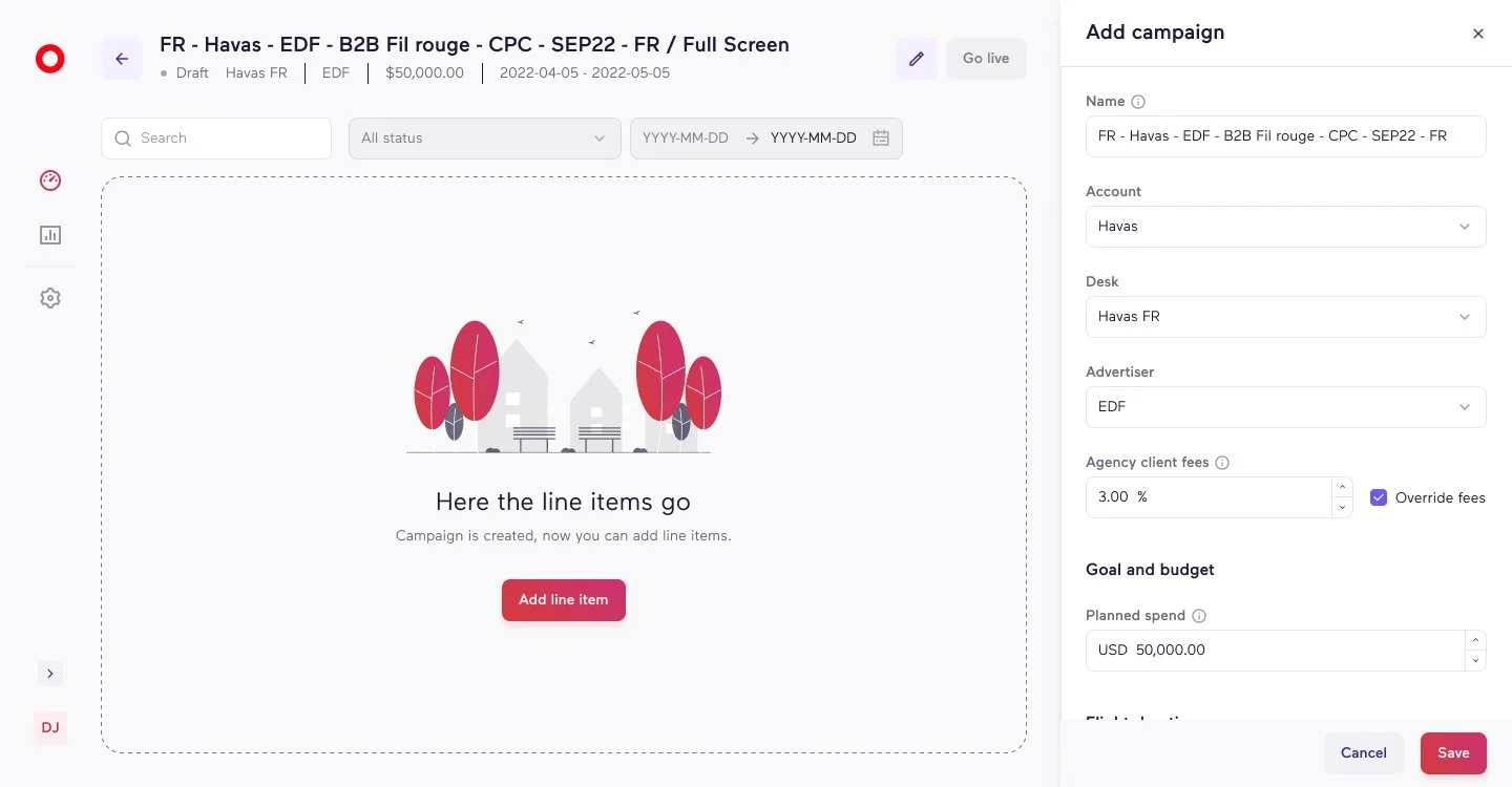 Sidepanel : Add campaign 