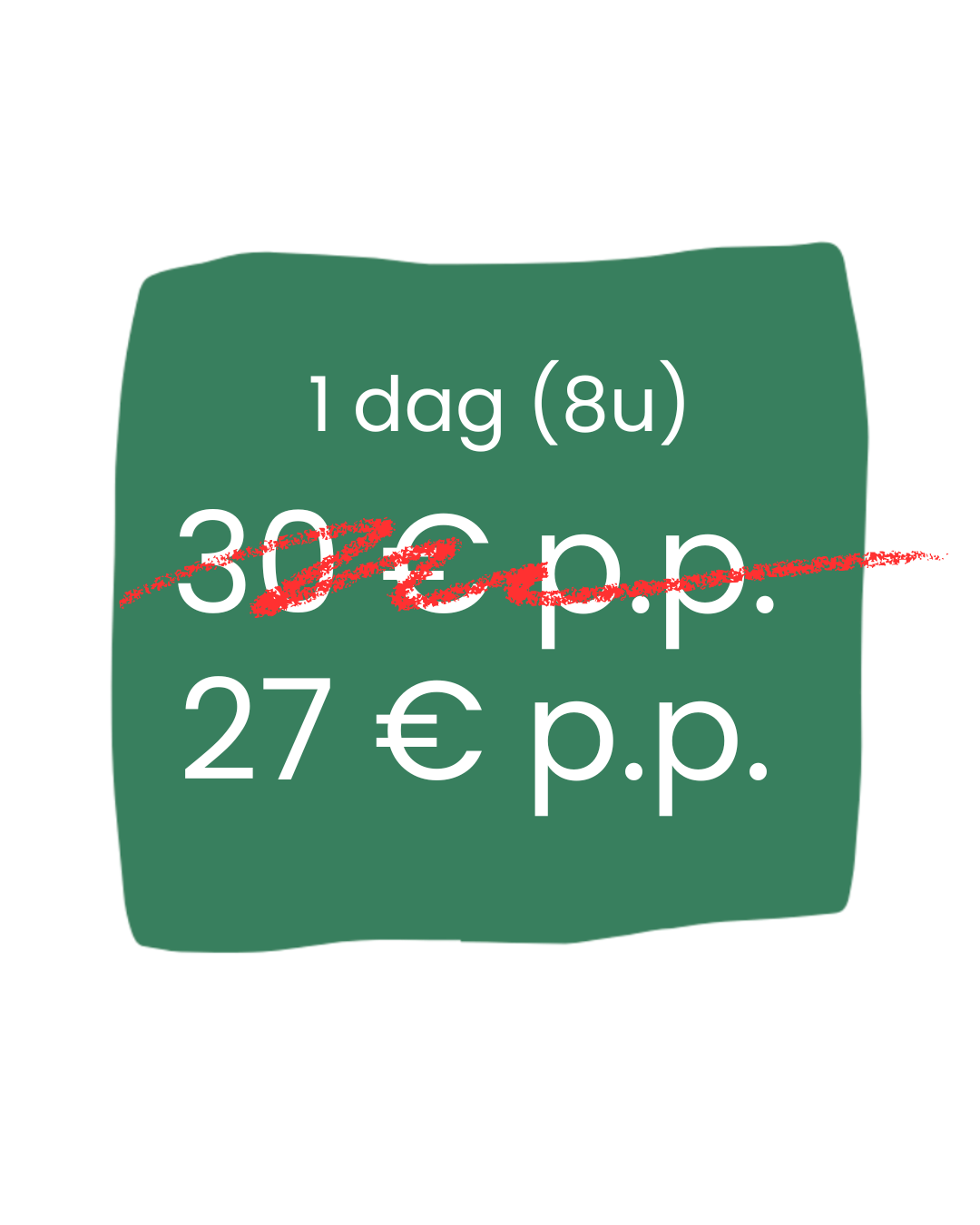 Un message à propos d'une offre promotionnelle d'une journée avec un prix de 27 euros par personne, valable pour huit personnes, avec une date spécifiée