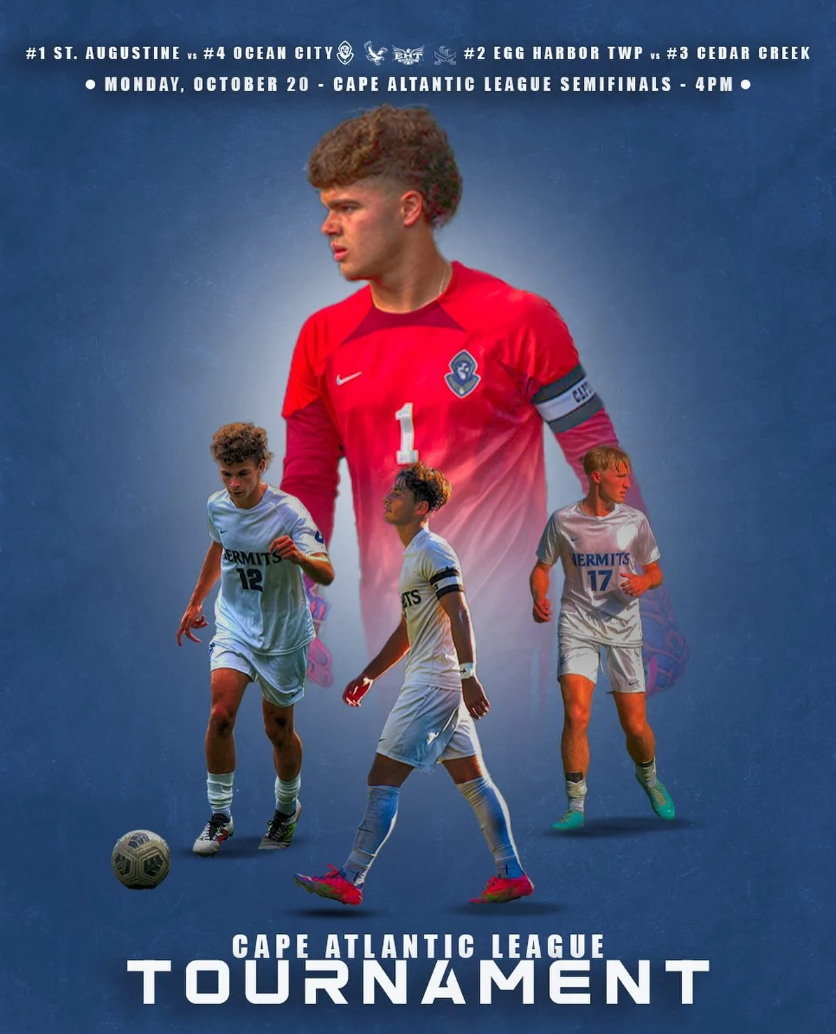 Tomorrow is the semifinals of the Cape Atlantic League Tournament!

@hermits.soccer will host Ocean City at home at 4pm
