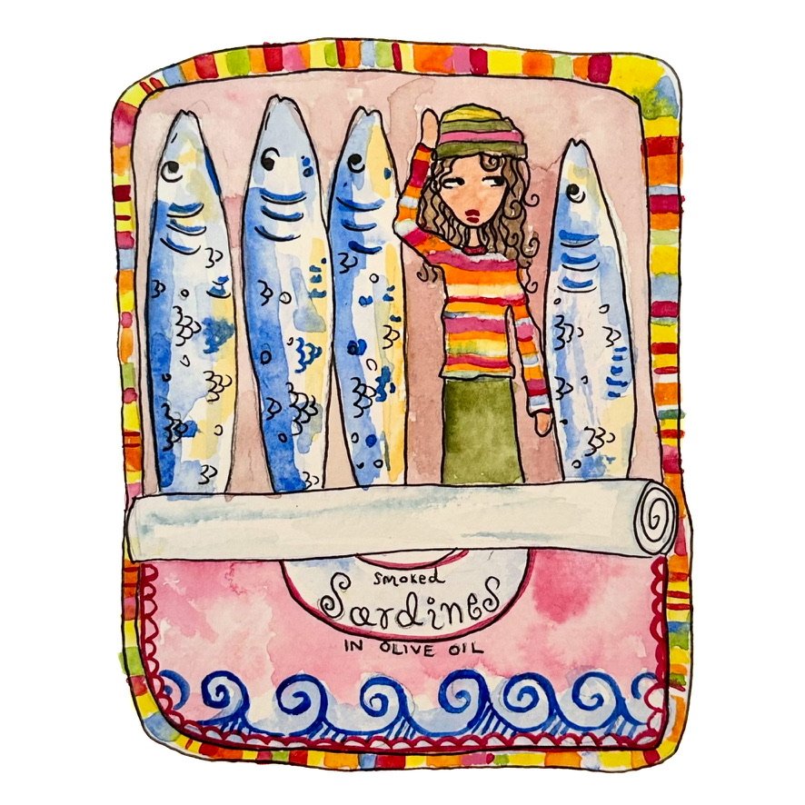 Sage and Sardines
Watercolor and pen