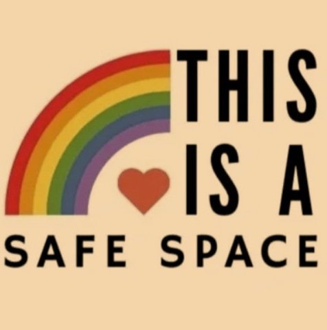 Illustration of a rainbow and a heart with the words "This is a Safe Space."