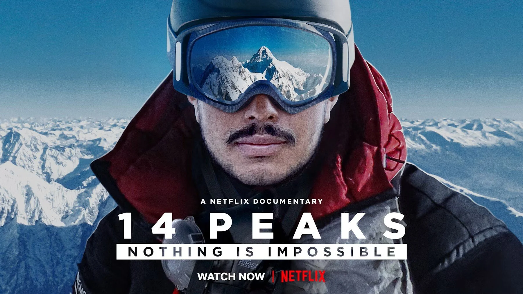 Official promotional poster for the Netflix documentary 14 Peaks: Nothing Is Impossible, featuring mountaineer Nirmal "Nimsdai" Purja.