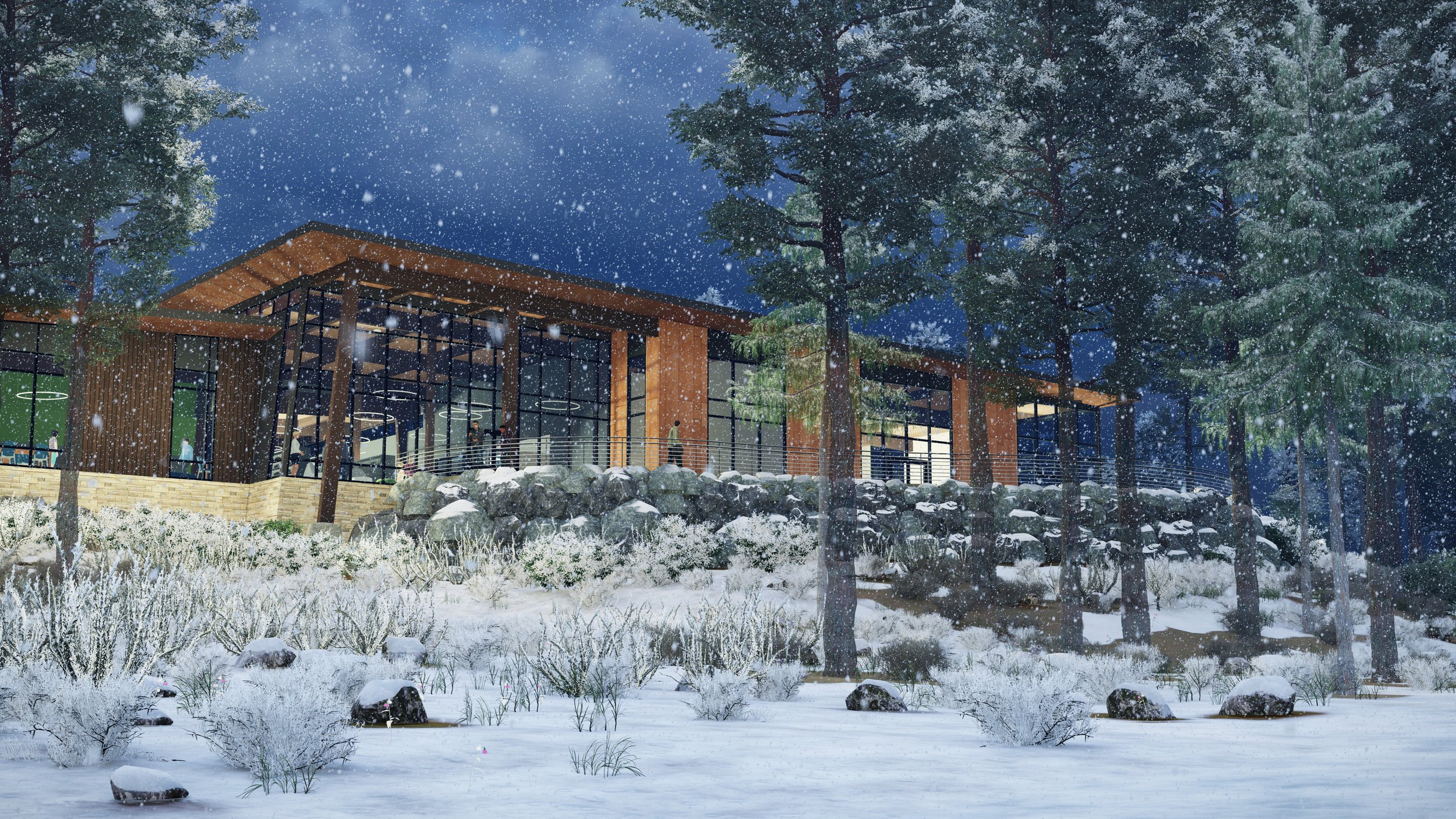 Rendering of the view from the Truckee Legacy Trail and the Truckee River of the new Truckee Regional Library