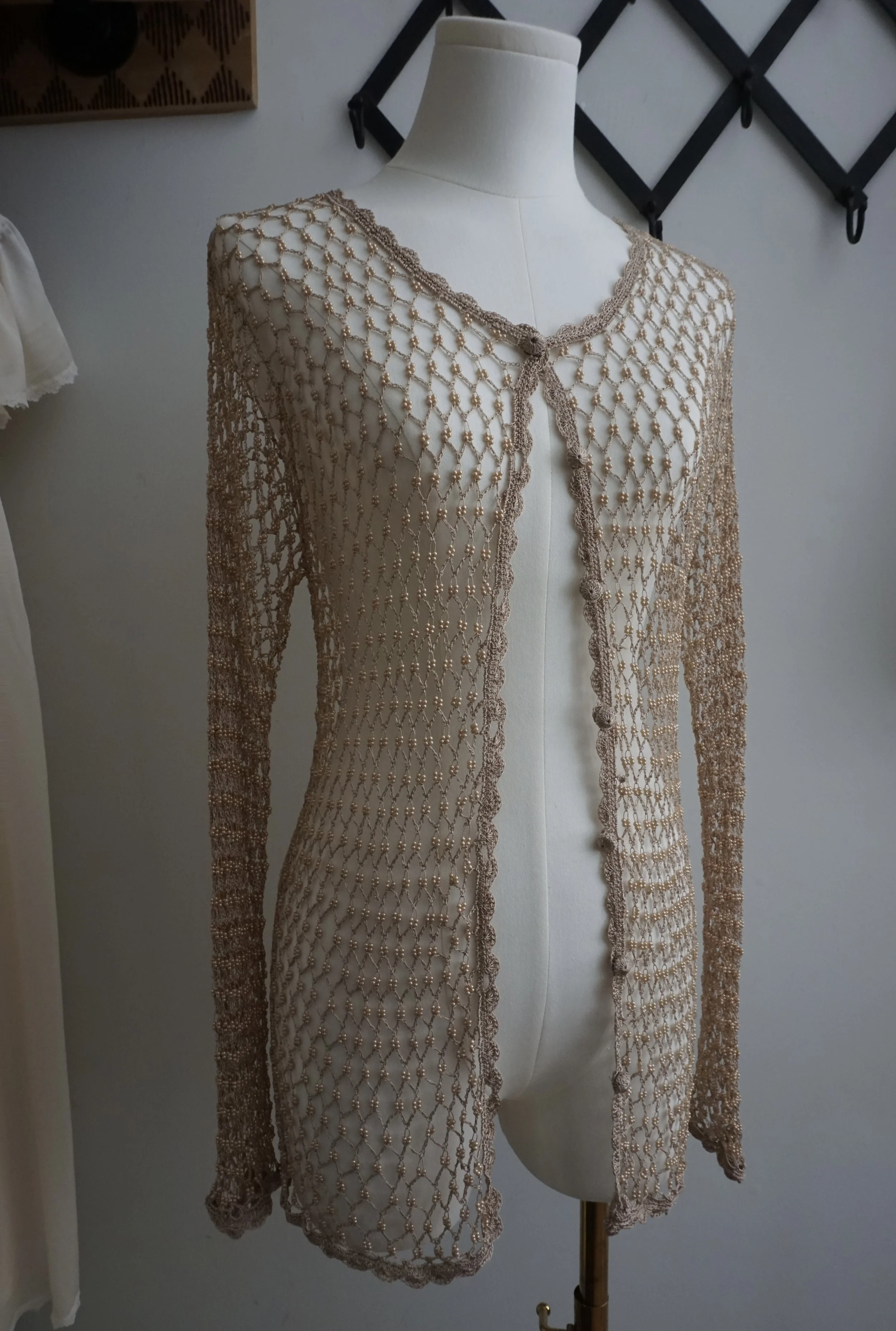 champagne beaded crochet cardigan