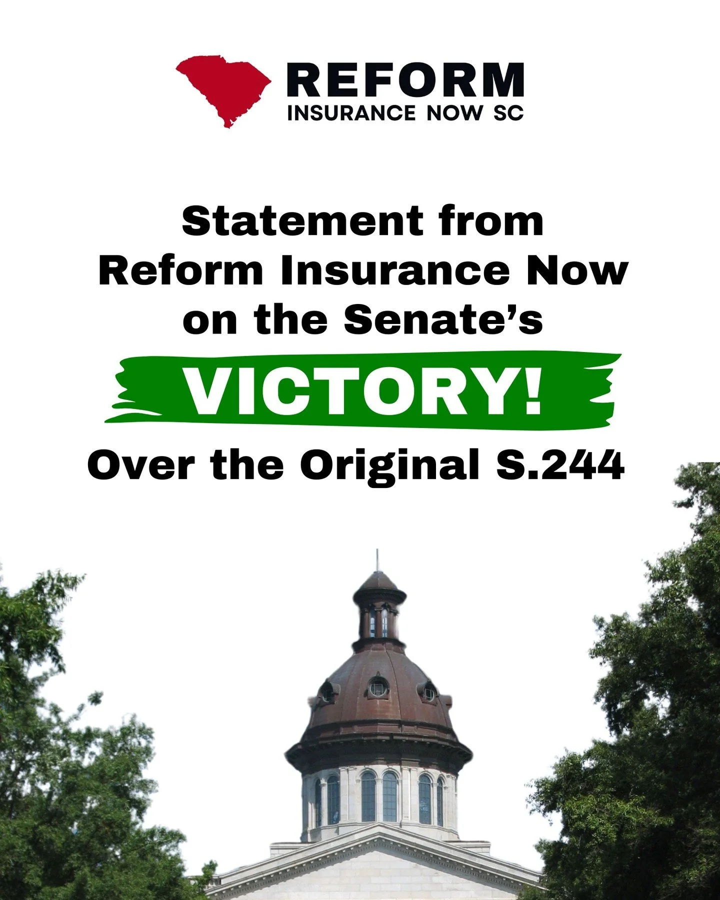 Statement from Reform SC on the Senate&rsquo;s Rejection of the Original S.244:

Let&rsquo;s not sugarcoat it: the original S.244 was a disaster for the people and small businesses of South Carolina. 

The original S. 244 was a billion-dollar bailout