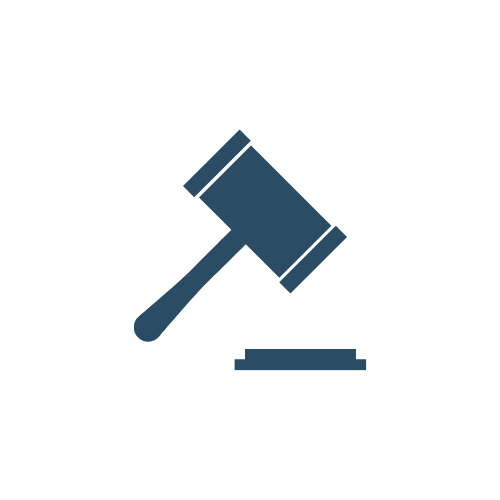 Icon of a gavel striking a sound block.
