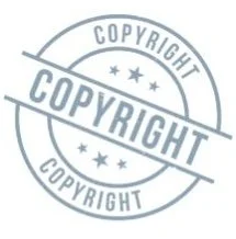 A copyright stamp with the words 'Copyright' repeated around the circle and a diagonal line across the center.