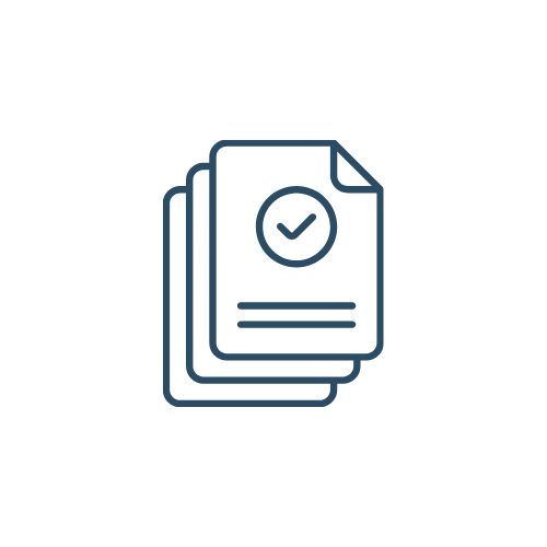 Icon of stacked documents with a checkmark on the top page.