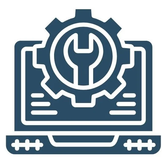 Icon of a gear and wrench inside a laptop, representing settings or technical support.