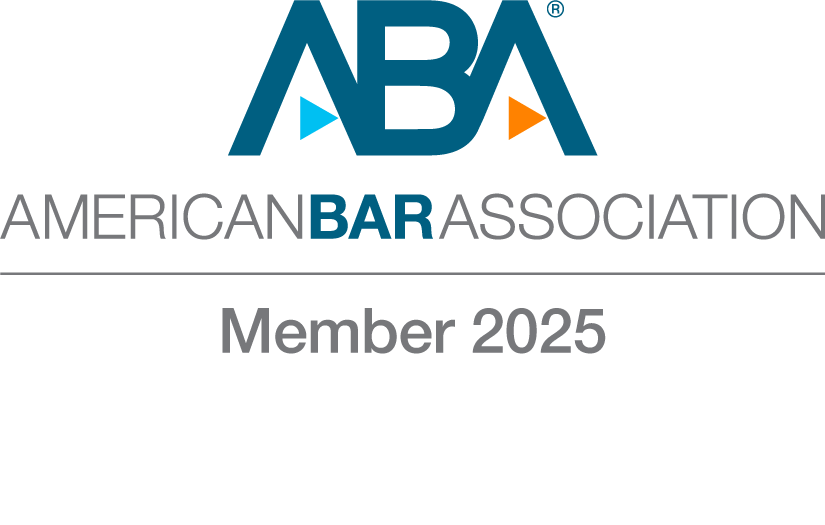 Logo of the American Bar Association that includes the initials ABA in stylized blue and orange letters, with text indicating membership for the year 2025.