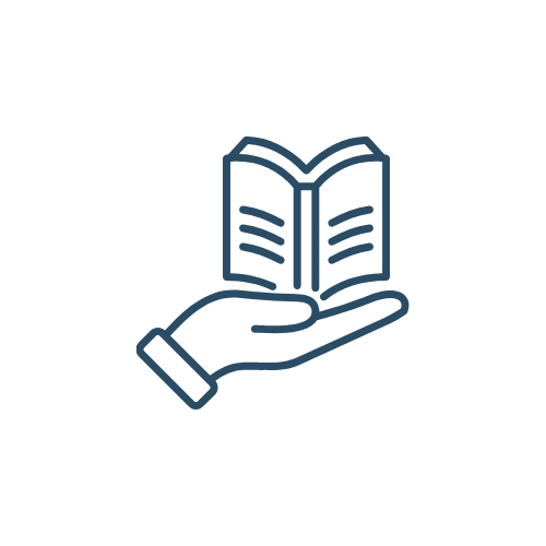 Outline of a hand holding an open book.