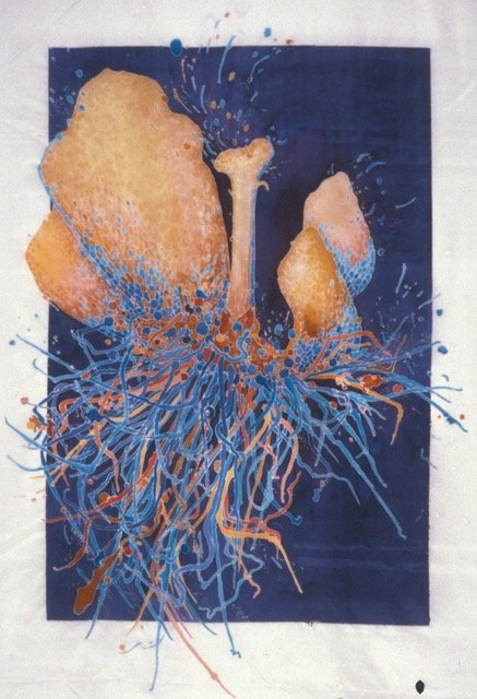 “Outgrowth” Tinfix dyes on China silk 36x51 in