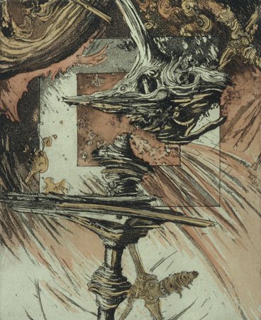 "Prized Possession II" hand-colored intaglio 5x7 in