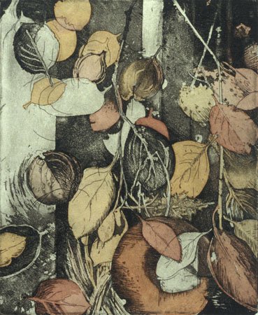 "Prized Possession I" hand-colored intaglio 5x7 in