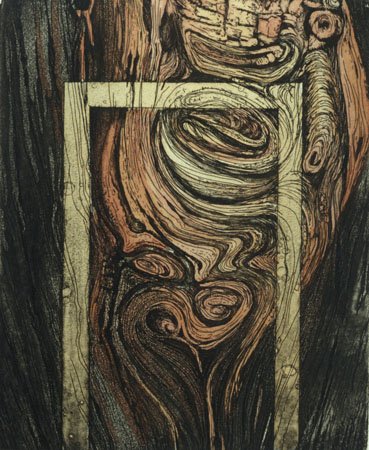 "Prized Possession VI" hand-colored intaglio 5x7 in