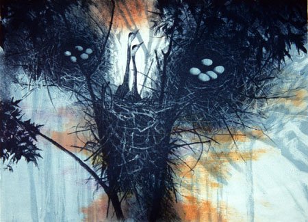 "Out of the Older Come the Young" lithograph/monotype 17x12 in