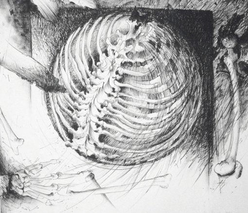 "With her Bones Become a Loom" lithograph 21x29 in