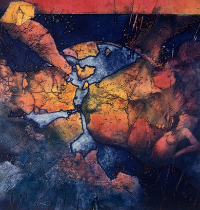 "There Are Women Everywhere with Fragments" intaglio/viscosity 14x16 in