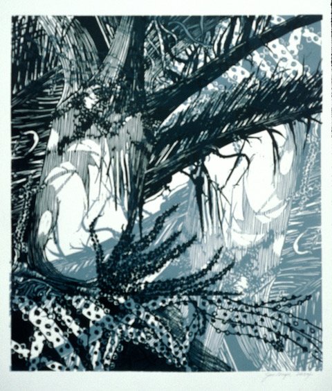 "Nikau in Storm" woodcut 19x21 in