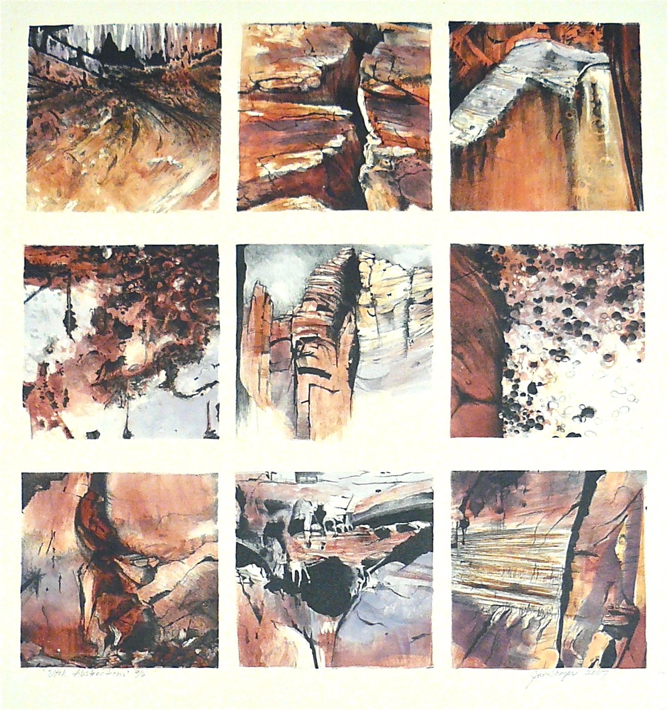 "Utah's Abstractions" lithograph/monoprint 19x19 in