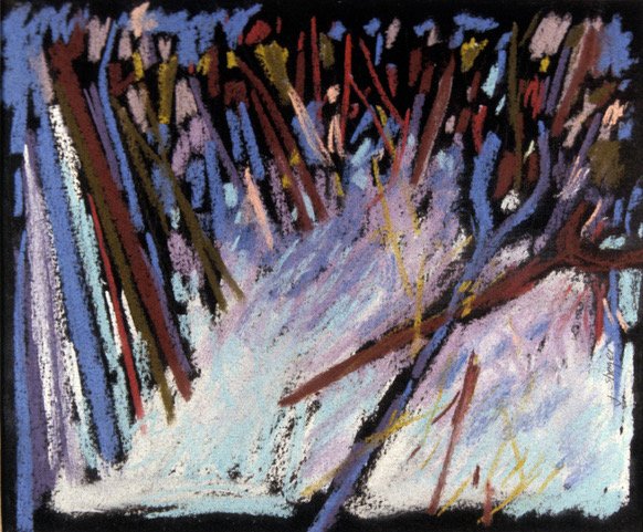 "Bodhi Tree of Wisdom" pastel drawing 6x8 in on black Rives BFK