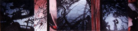 "Looking Back I" hand-colored lithograph 16x4 in