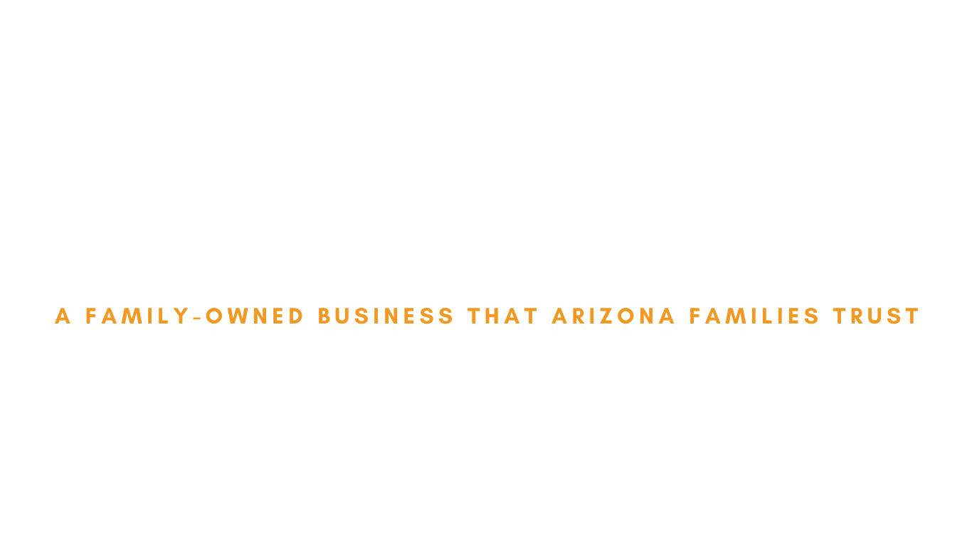 Text on black background that reads, "Arizona pool cleaning and repair experts! A family-owned business that Arizona families trust."