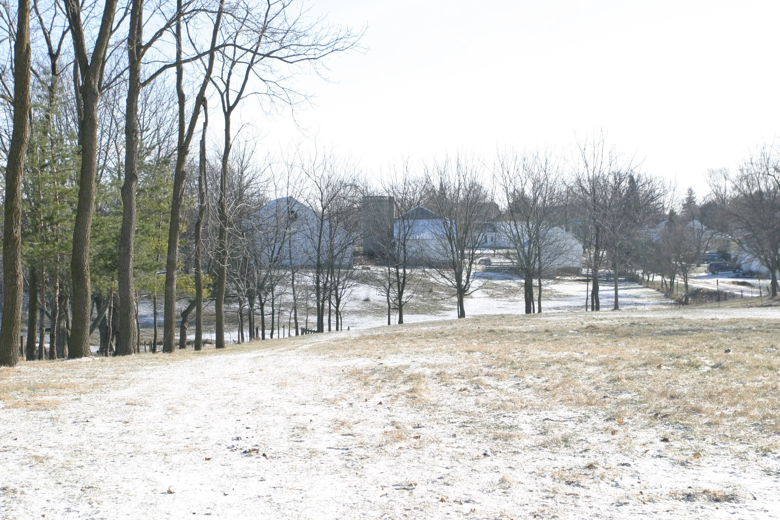 Walnut Grove with the barns in the distance.