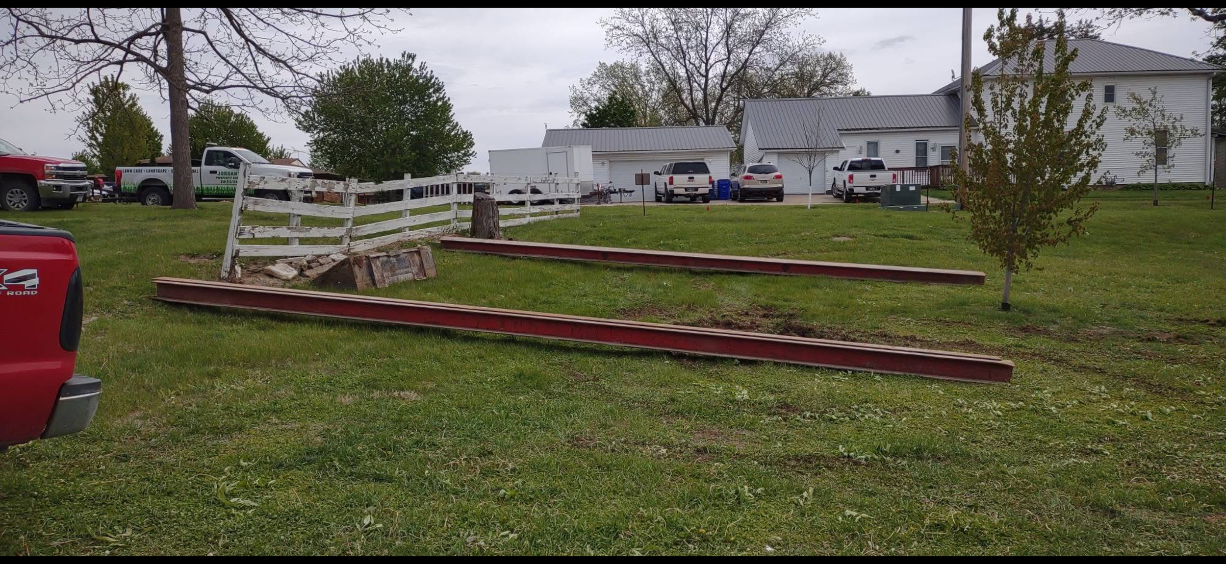 5/5/2026 Meyers Farmstead Historic District corn crib/hog barn starting restoration with lifting the barn to allow for restoration work on the foundation.