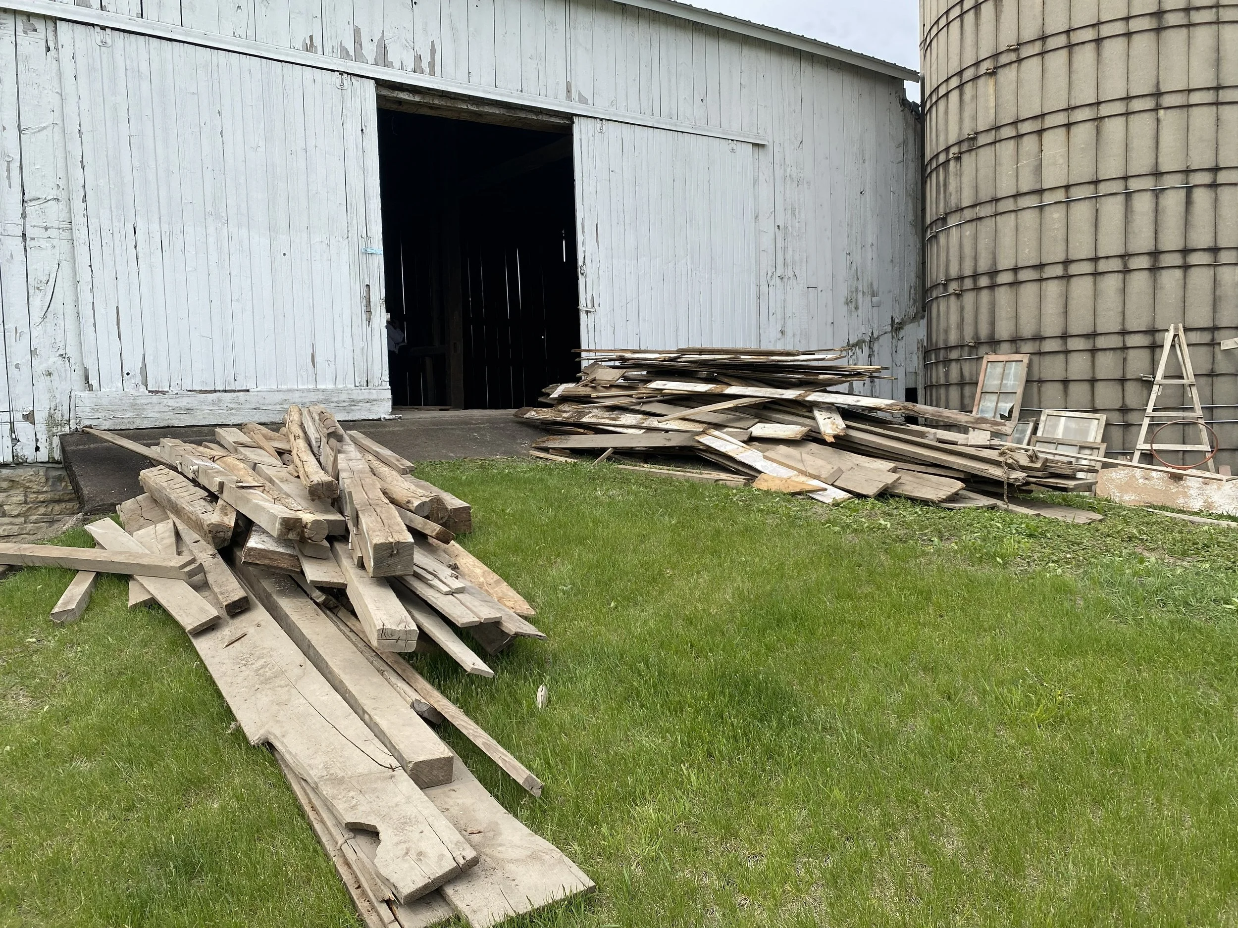 5/5/2026 Meyers Farmstead Historic District dairy barn - starting restoration by removing the original flooring to gain access to the beams.