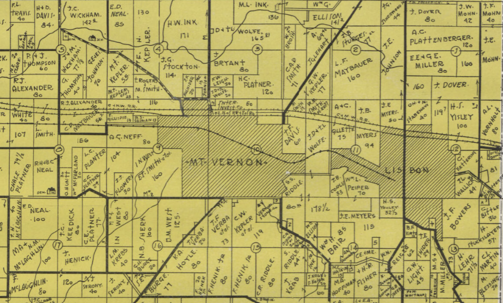 1914 Plat Map of Lisbon and Mt. Vernon Iowa areas.