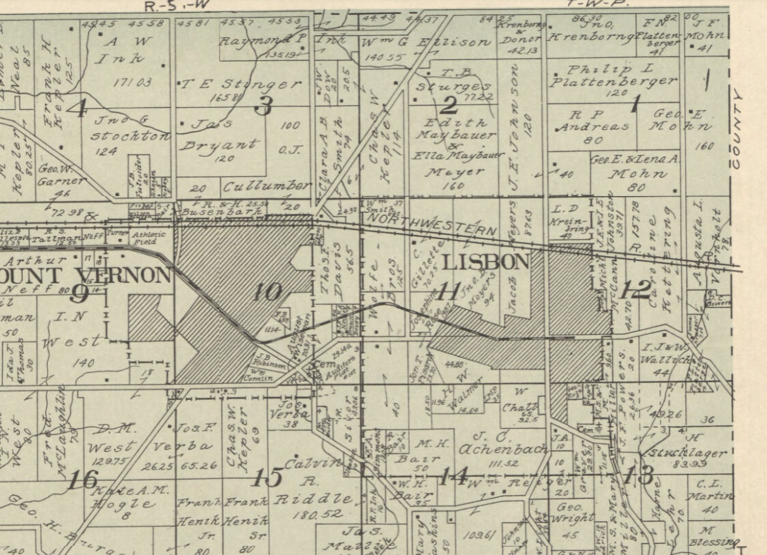 1921 plat map of Lisbon and Mt Vernon Iowa areas