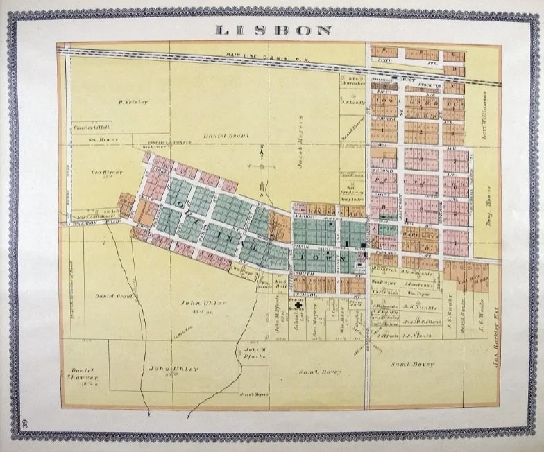 1895 Plat Map of Lisbon, IA, showing the Meyer's farm ground.