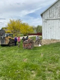 5/5/2026 Meyers Farmstead Historic District corn crib/hog barn starting restoration with lifting the barn to allow for restoration work on the foundation.