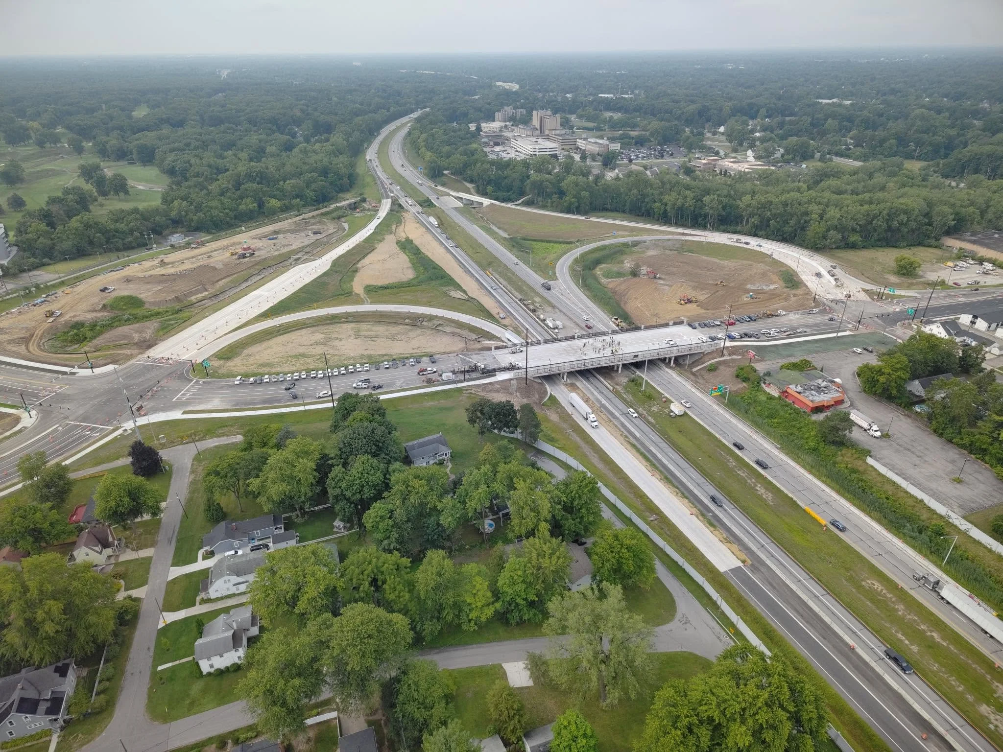 An aerial photo of the completed U.S. 23 interchange