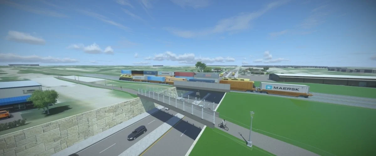 Rendering of cars going underneath a new 4th Street railroad bridge