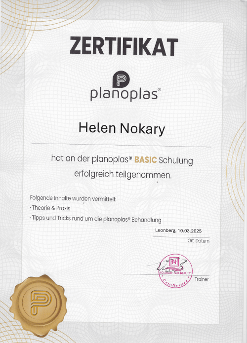 Zertifikat: Planoplas Plasma Pen Behandlung