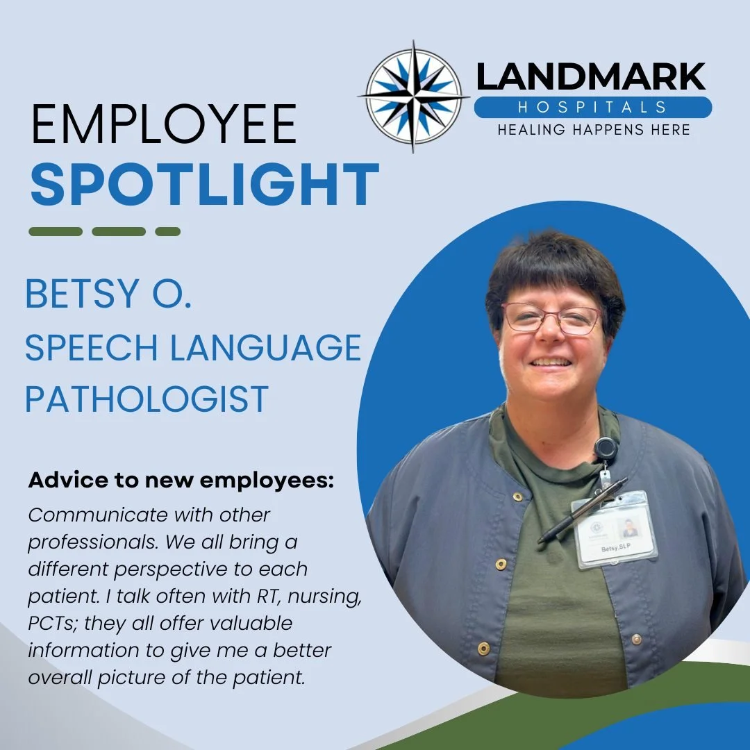 TEAM TUESDAY: Meet Betsy O., our amazing Speech Language Pathologist! 

With over 30 years of experience and a heart of gold, Betsy has been a true asset to our Landmark Hospital of Columbia team for the past 13 years. She specializes in helping pati